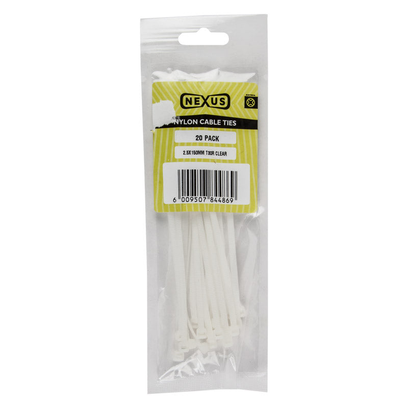 Nexus Cable Ties T30 R 3.6 Mmx150 Mm White 20 Pack