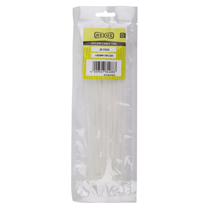 Nexus Cable Ties T50 R 4.8 Mmx200 Mm White 20 Pack