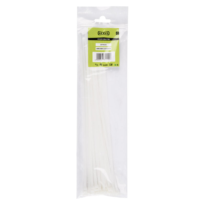 Nexus Cable Ties T501 4.8 Mmx300 Mm White 20 Pack