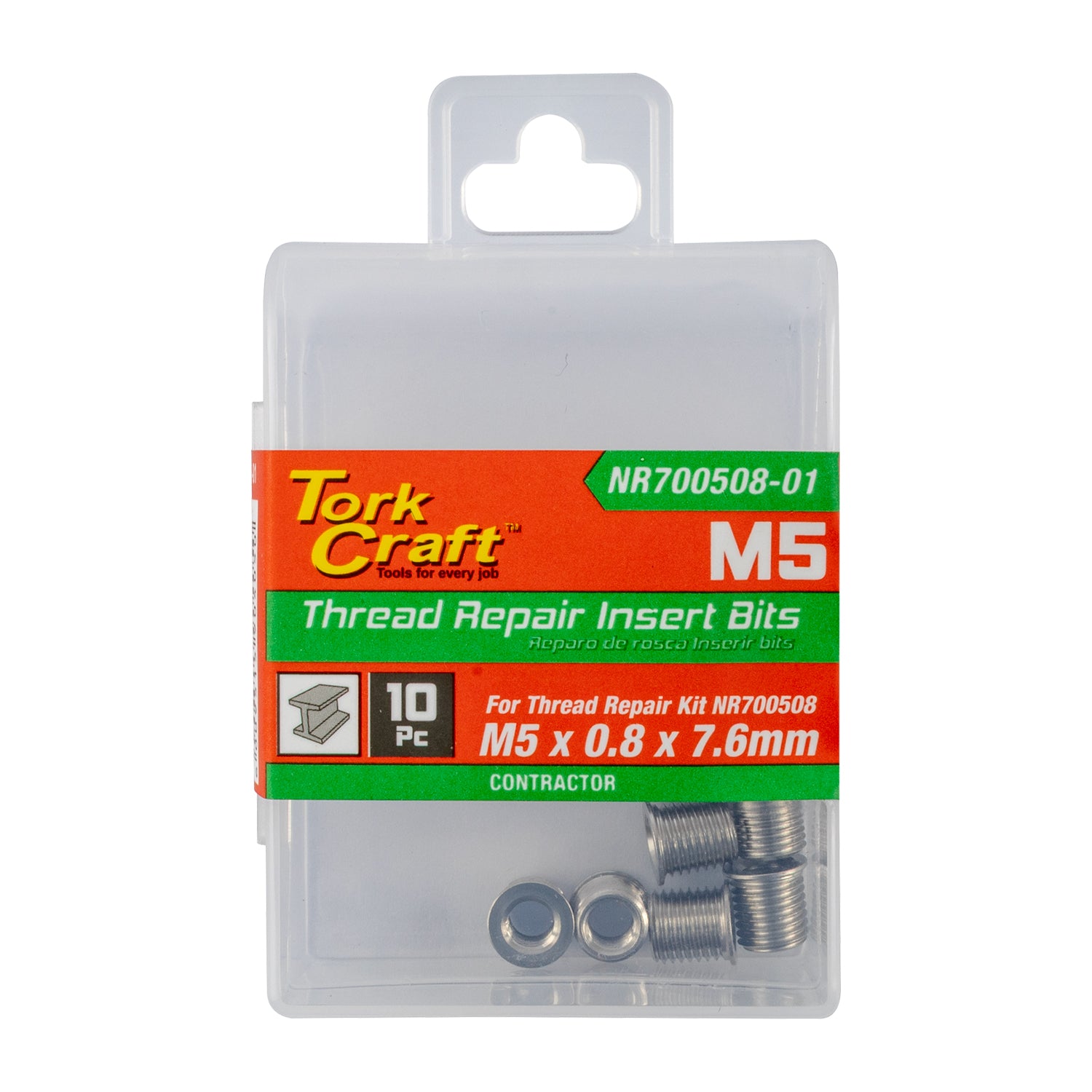 Tork Craft Repl. Insert 10 Pc M5 X 0.8 X 7.6 Mm S/Steel For Nr700508