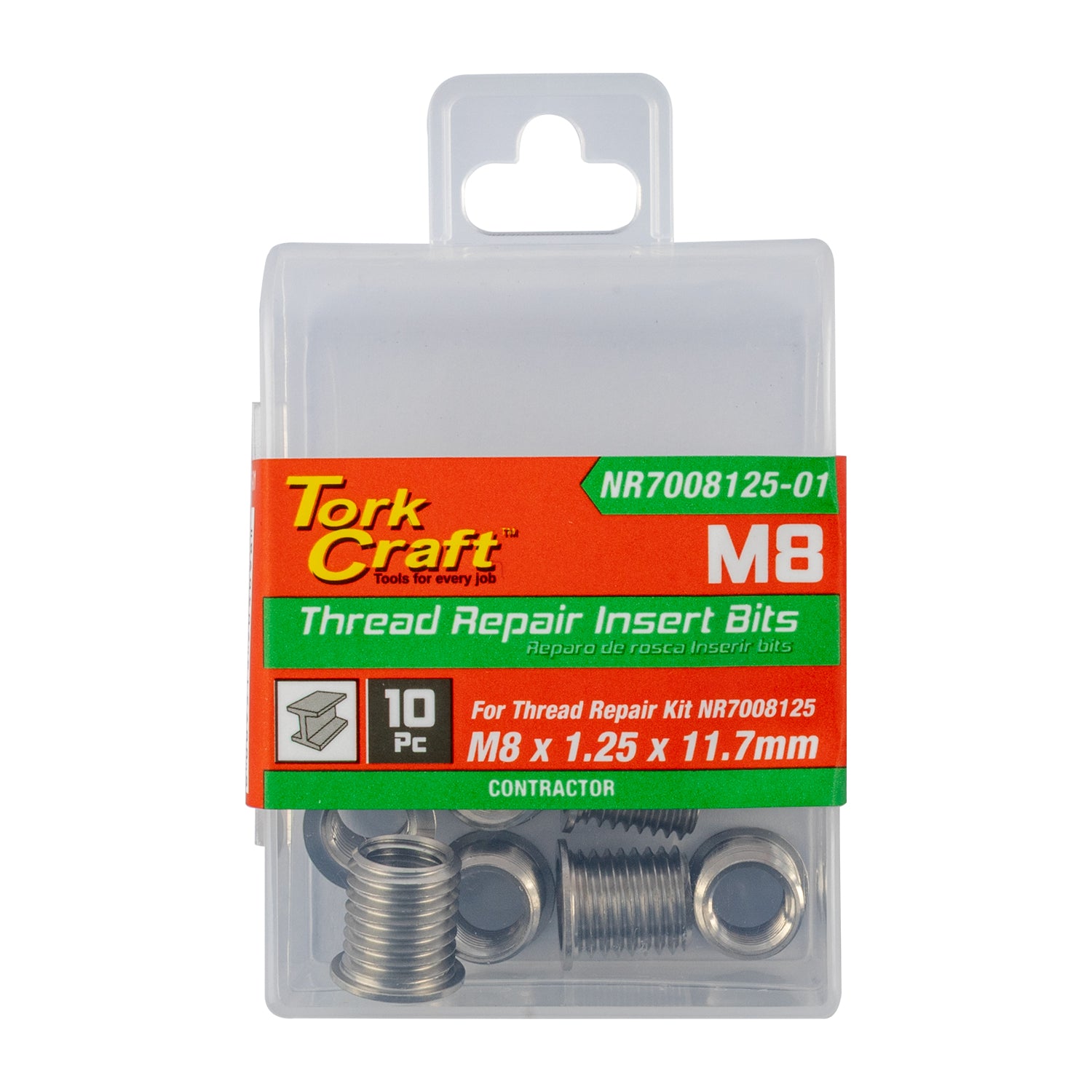 Tork Craft Repl. Insert 10 Pc M8 X 1.25 X 11.7 Mm S/Steel For Nr7008125