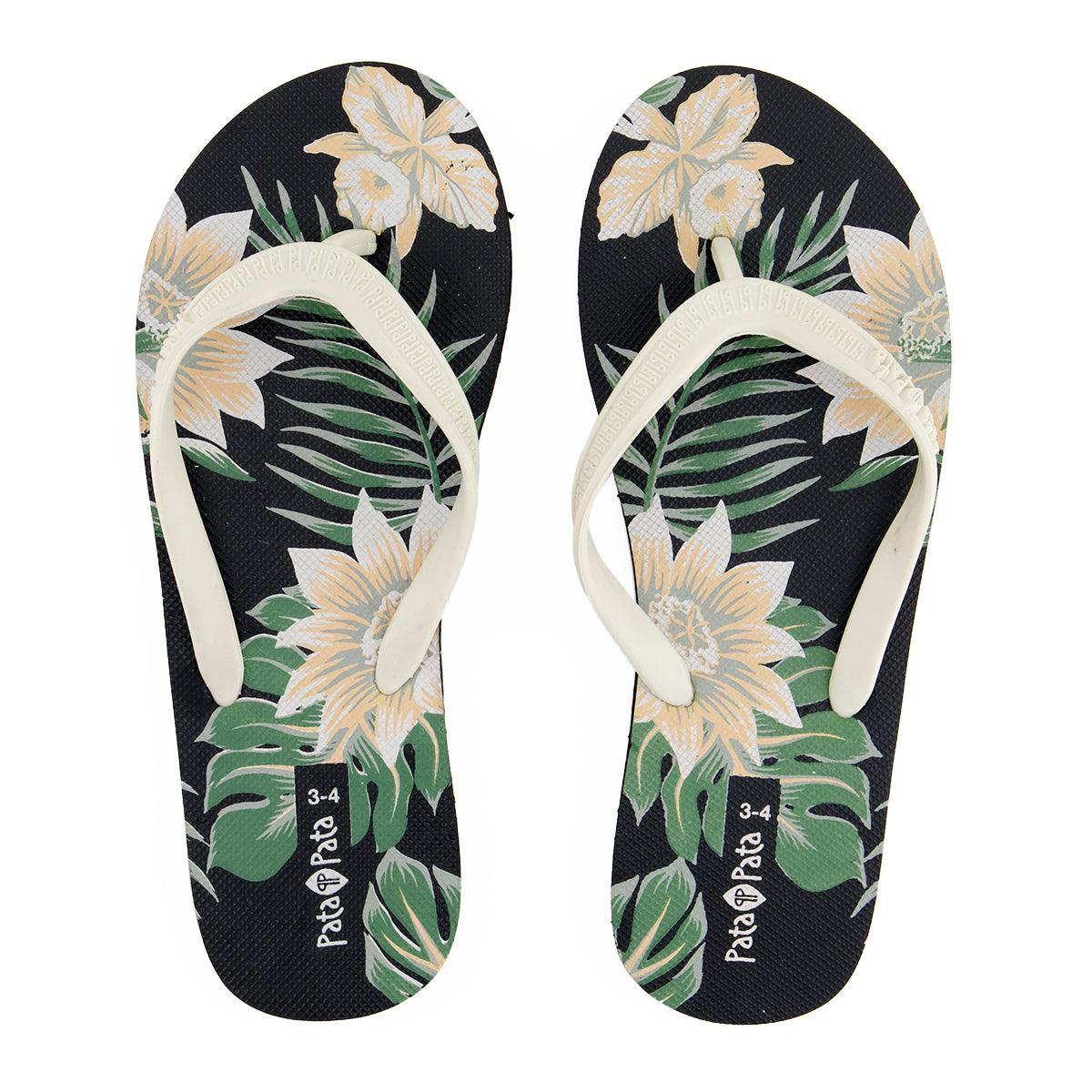 Pata Pata Ladies Flip Flops Black Floral Size 7/8 - Livestainable.co.za