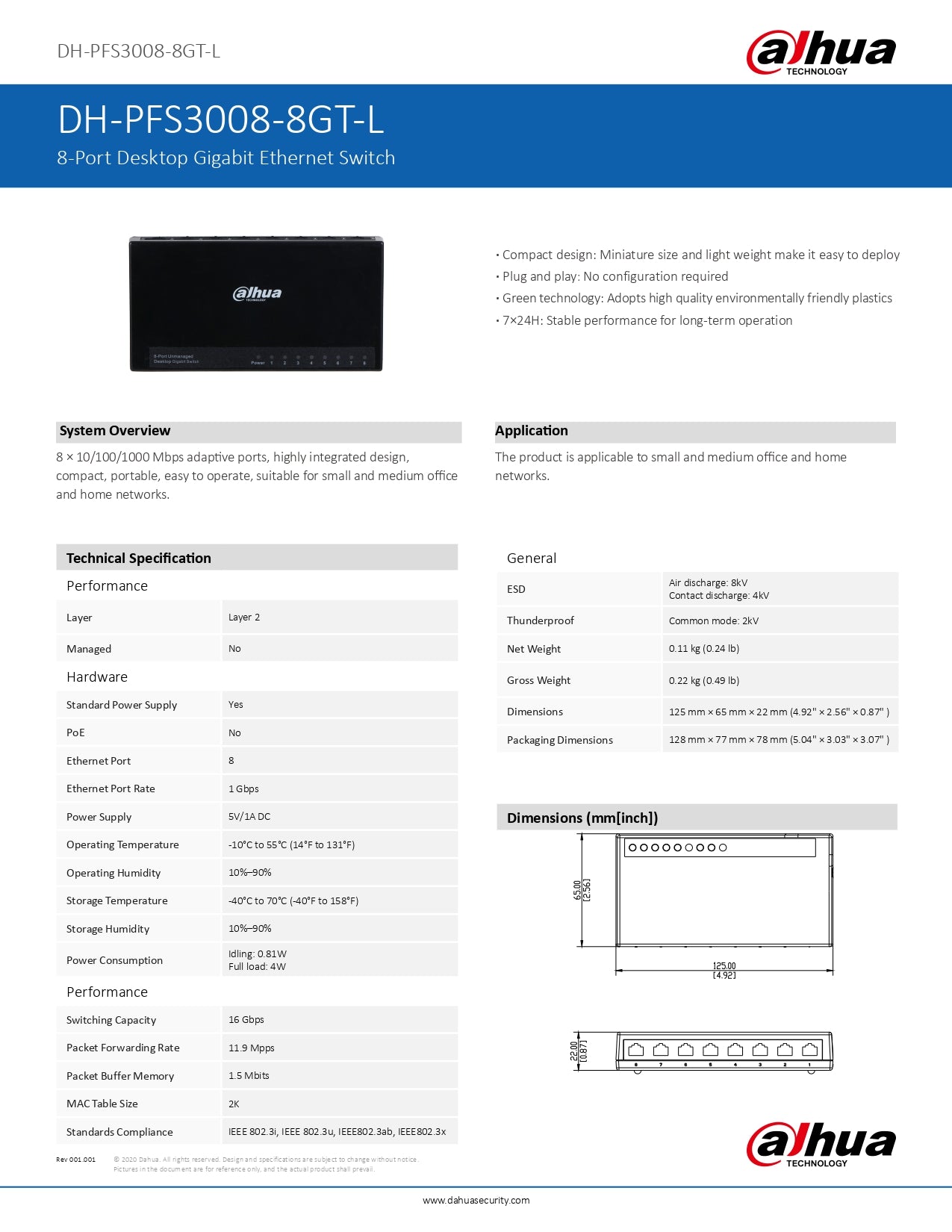 Dahua Gigabit Switch 8 Port Ethernet Gigabit