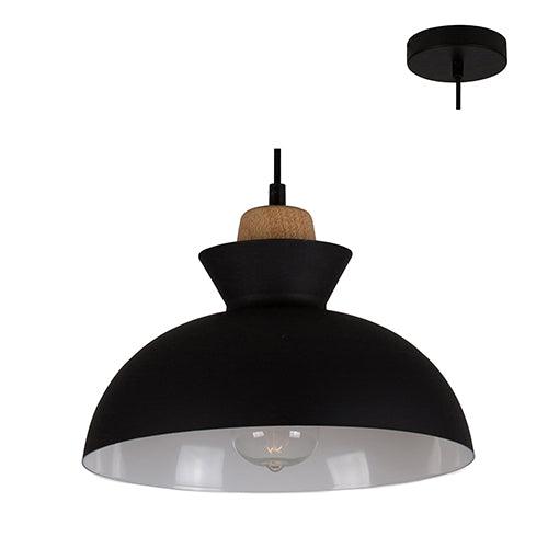 Charlotte Pendant 280mm Black/Wood - Livestainable.co.za