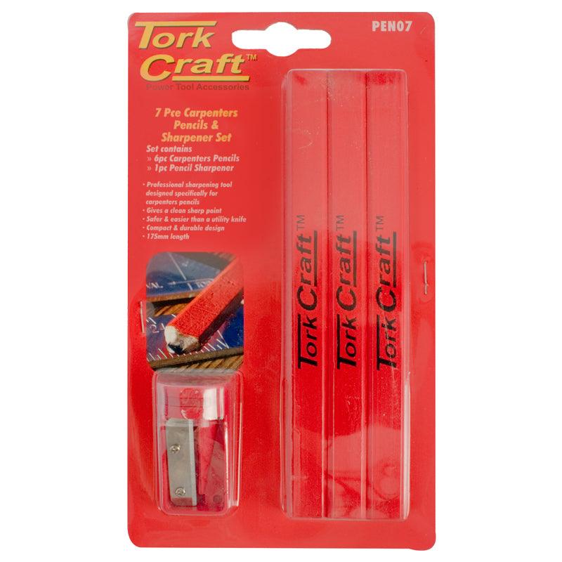 7 Pc Tork Craft Carpenters Pencil Set 6 X Pencil 1 X Sharpener - Livestainable.co.za