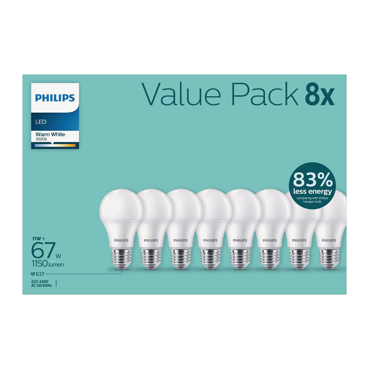 Philips Globe Led 11 W Screw Type Warm White 8 Pack