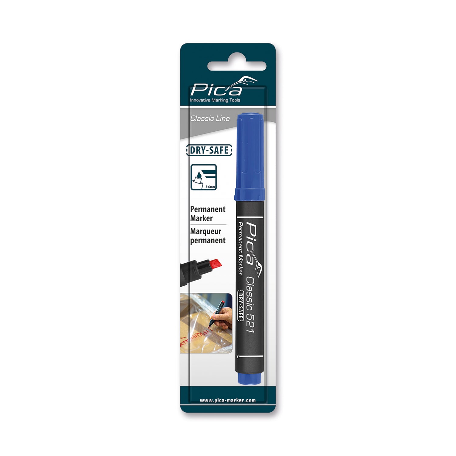 Pica Permanent Marker 2 6 Mm Chisel Tip Blue Blister