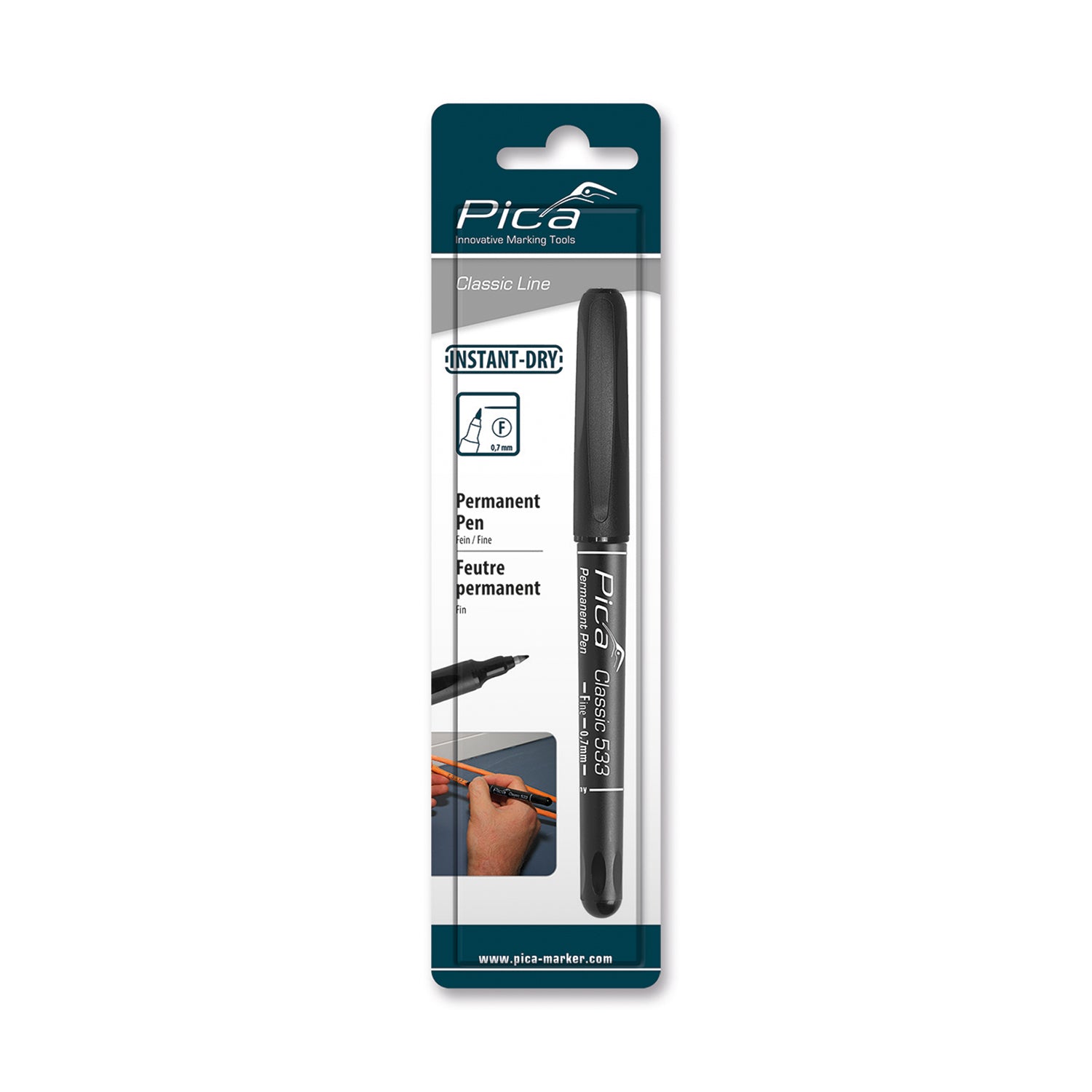 Pica Permanent Pen Black Fine Tip 0.7 Mm