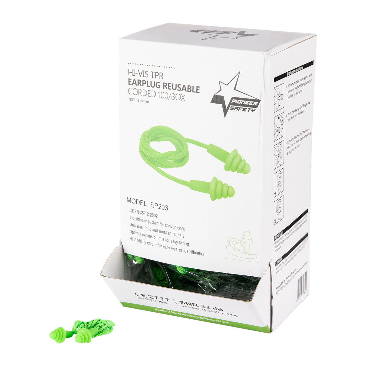 Pioneer Earplug Reusable Hivis Cord Prc Ea 100 Box