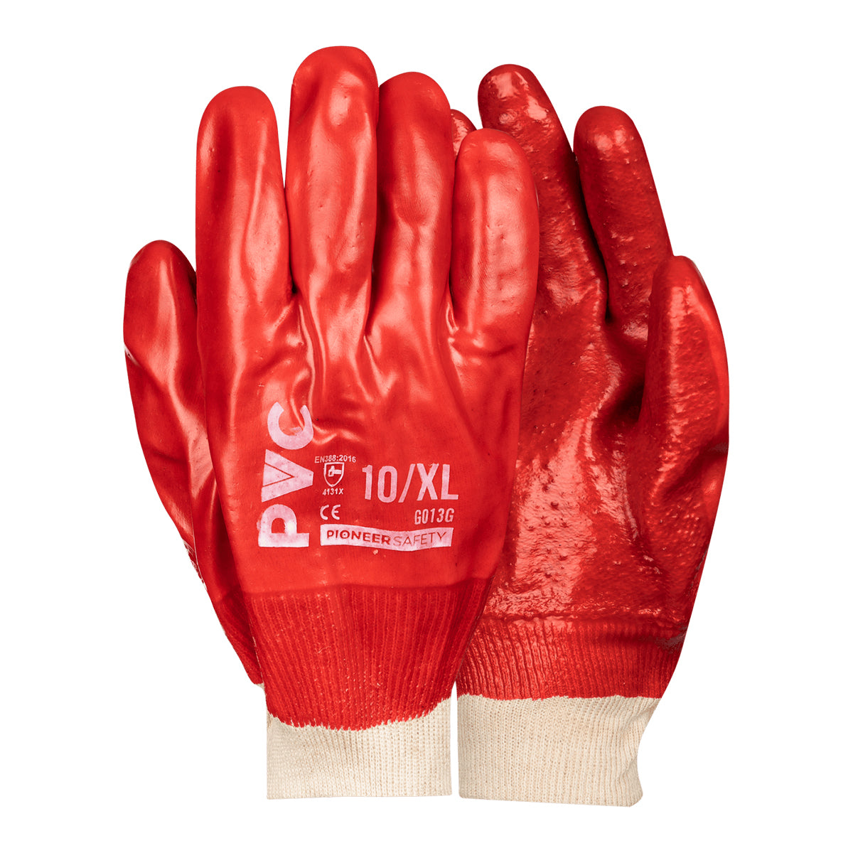 Pioneer Glove Red Pvc Knit Wrist Terry Palm