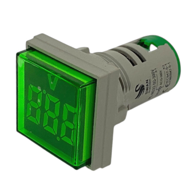 Voltmeter Indicator Squ 500 Vac 22mm Green Pl Nd22 Sq 500 A G