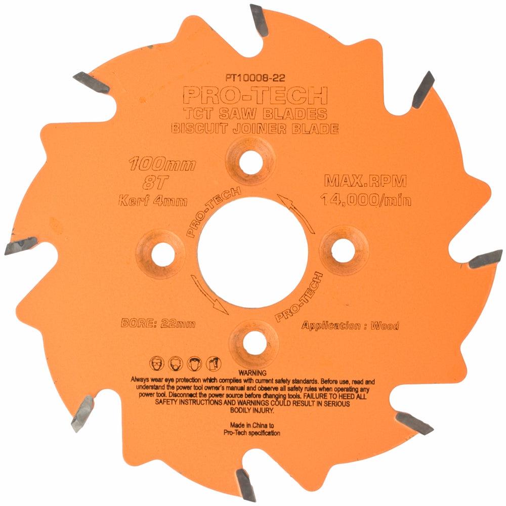 Saw Blade Tct 100 X3.96 X22 X8 T Biscuit Joiner Wood Prof. Pro Tech - Livestainable.co.za