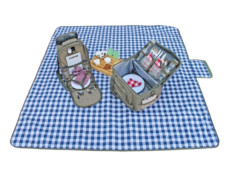 Camp Cover Picnic Rug Check Cotton Polypropylene 1.8 m x 1.8 m Khaki - Livestainable.co.za