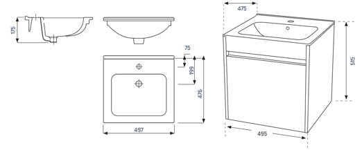 Lecico Zara Basin & Wall Hung Cabinet In High Gloss White 495 Mm 1 Door