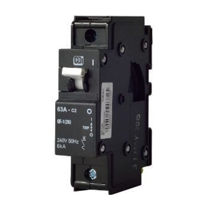 Circuit Breaker 26 Mm 1 P 63 A 6 Ka 240 Vac C Curve White Handle Qfe18263