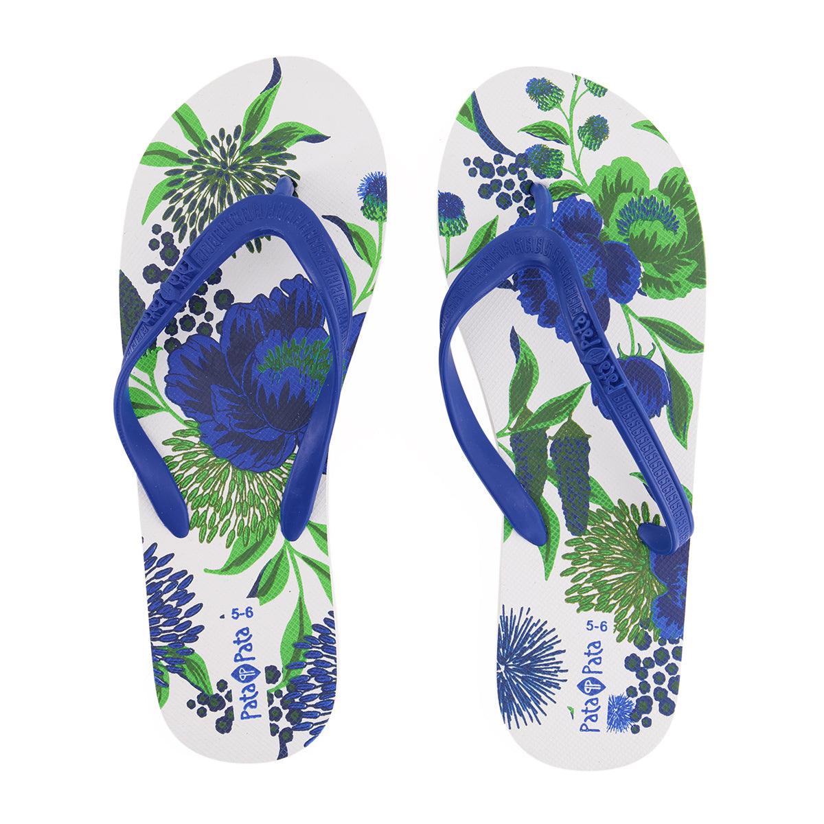 Pata Pata Ladies Flip Flops Blue Floral Size 7/8 - Livestainable.co.za