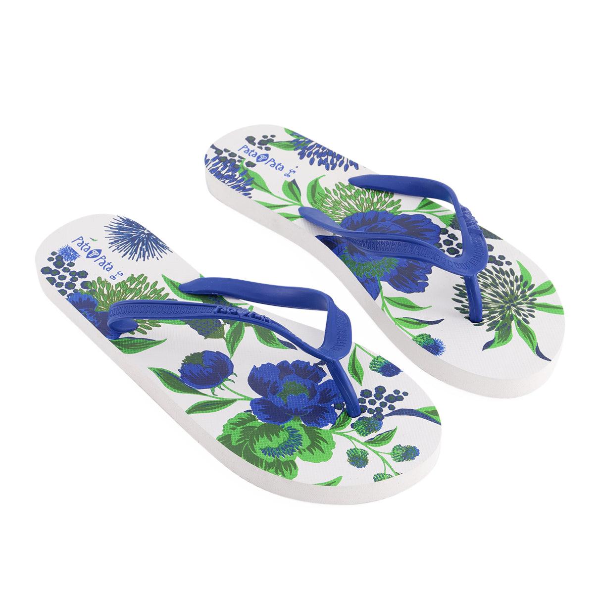 Pata Pata Ladies Flip Flops Blue Floral Size 3/4 - Livestainable.co.za