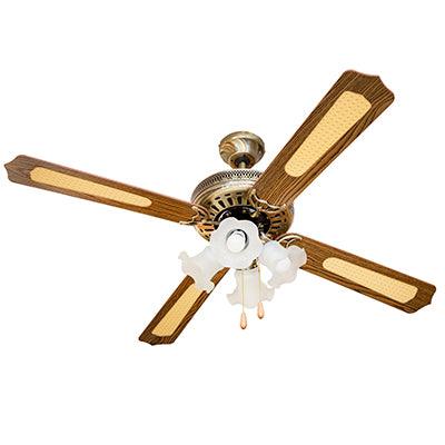 Rattan Ceiling Fan With Light Antique Brass E27 4x60w - Livestainable.co.za