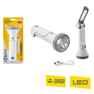 Rechargeable Flashlight White Led 3w & Desk Lamp Led 1.4w - Livestainable.co.za