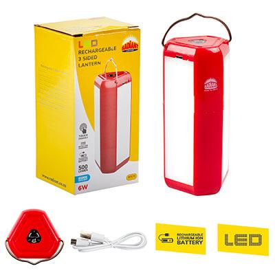 Rechargeable 3 Sided Lantern Red Led 6w 6500 K - Livestainable.co.za