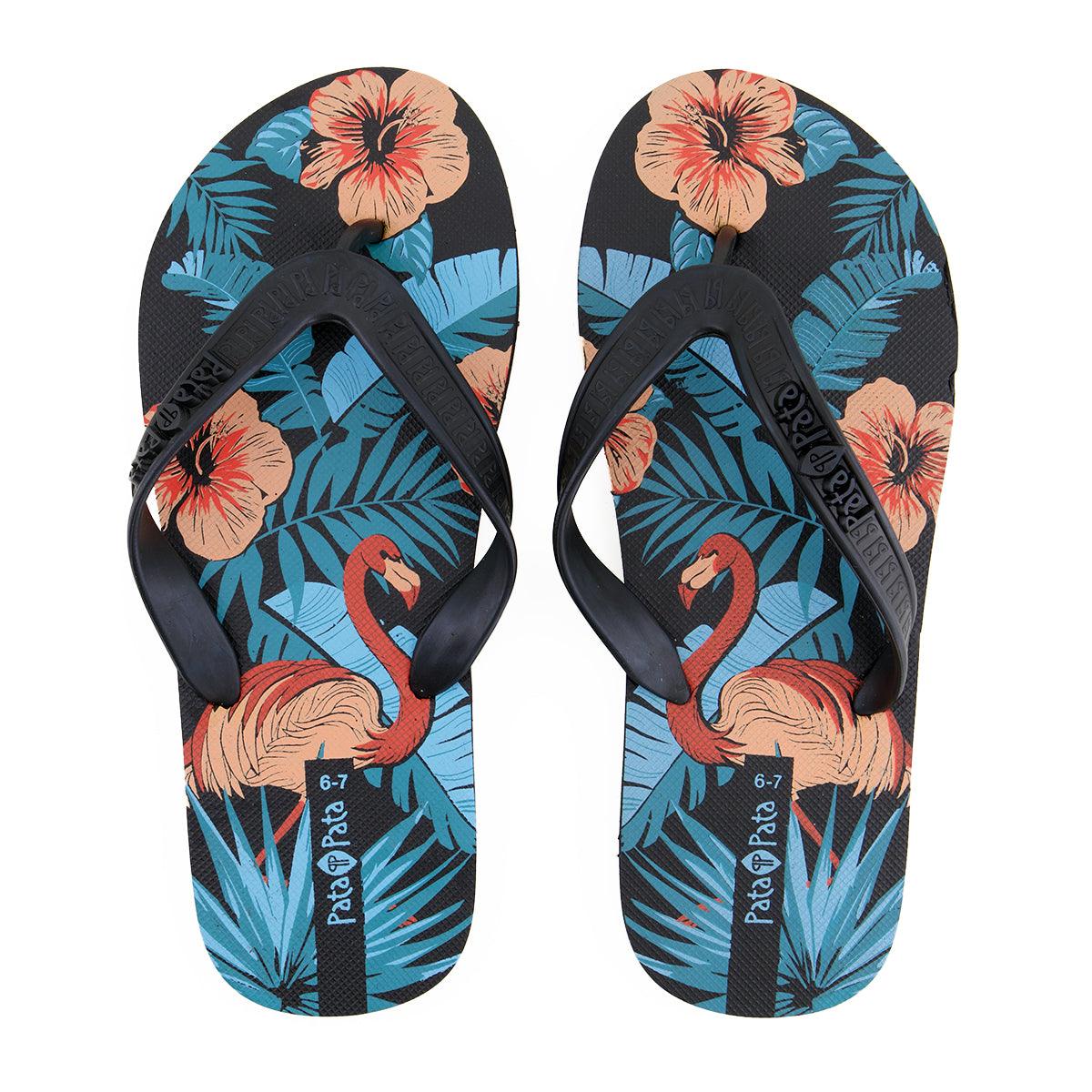 Pata Pata Mens Flip Flops Blck Flamingo Size 8/9 - Livestainable.co.za