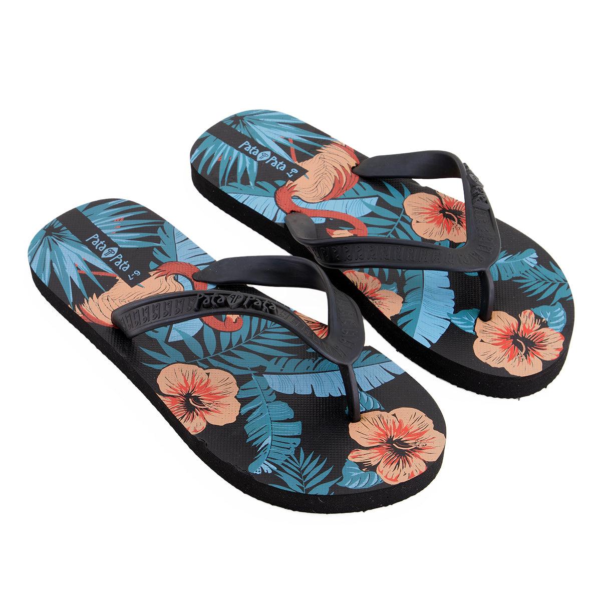 Pata Pata Mens Flip Flops Blck Flamingo Size 8/9 - Livestainable.co.za