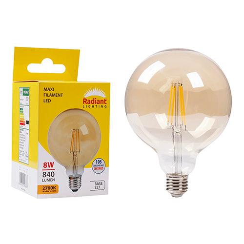 Maxi Globe G125 Filament Amber 8w Led E27 2700 K N - Livestainable.co.za