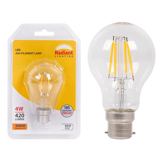 A60 Filament Clear 4w Led B22 3000 K N - Livestainable.co.za