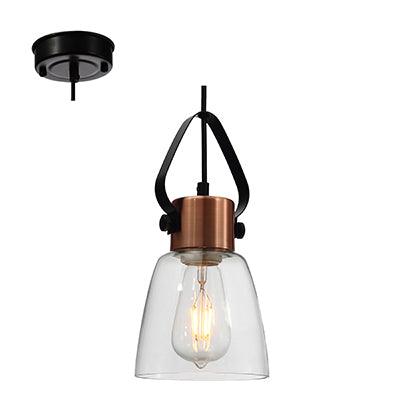 Pendant Antique Copper/Black & Amber Glass E27 1x40w - Livestainable.co.za