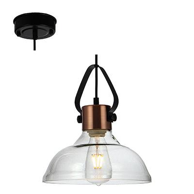 Pendant Antique Copper/Black & Clear Glass E27 1x40w - Livestainable.co.za