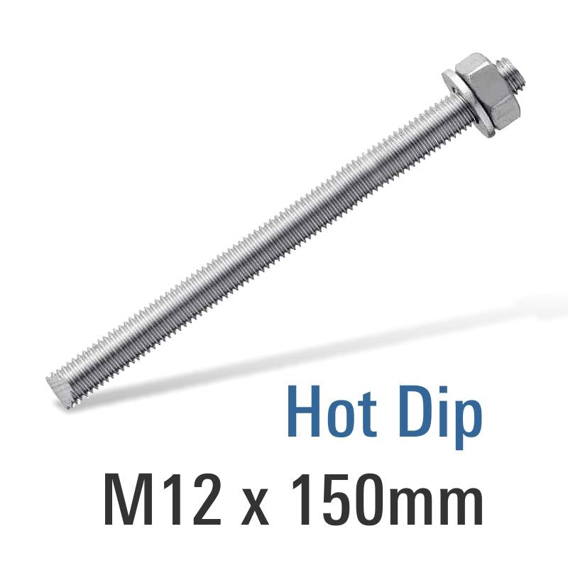 8.8 Hot Dip Galv Stud M12 X150 With Nut And Washer - Livestainable.co.za