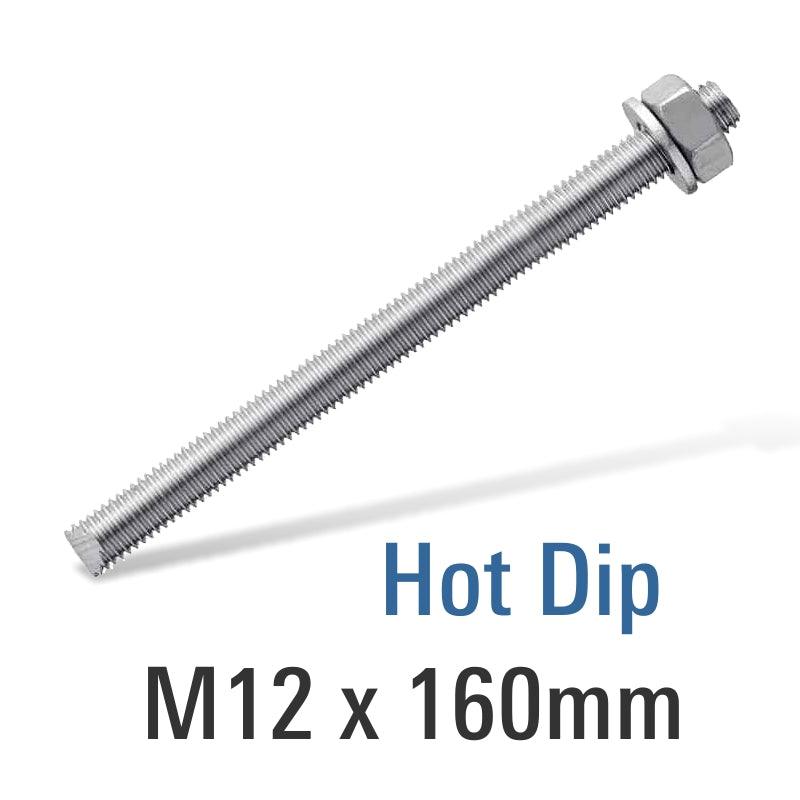 8.8 Hot Dip Galv Stud M12 X160 With Nut And Washer - Livestainable.co.za