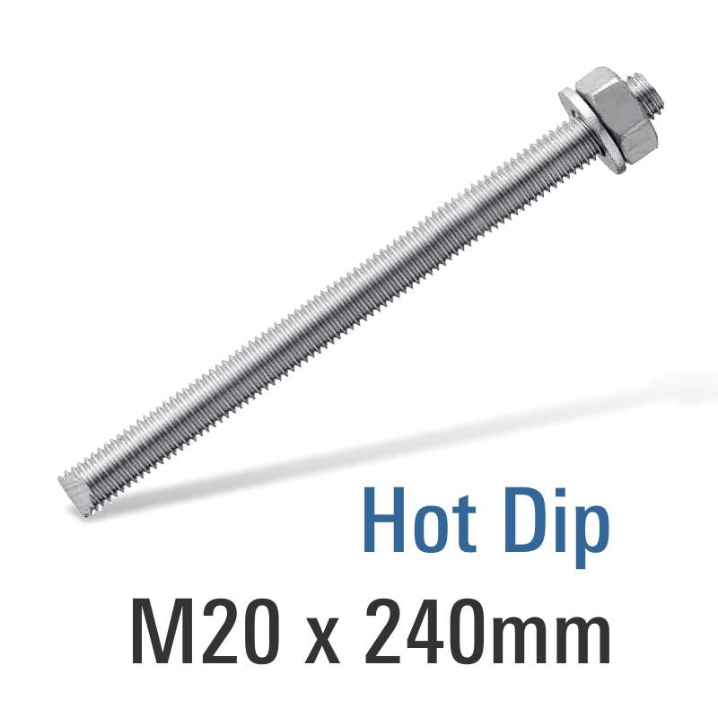 En8 Hot Dip Galv Stud M20 X240 With Nut And Washer - Livestainable.co.za