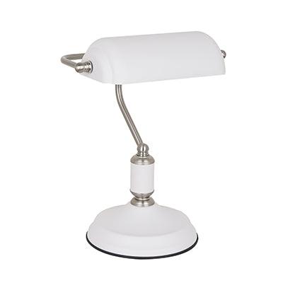 Bankers Table Lamp White & Satin Nickel 1x E27 - Livestainable.co.za