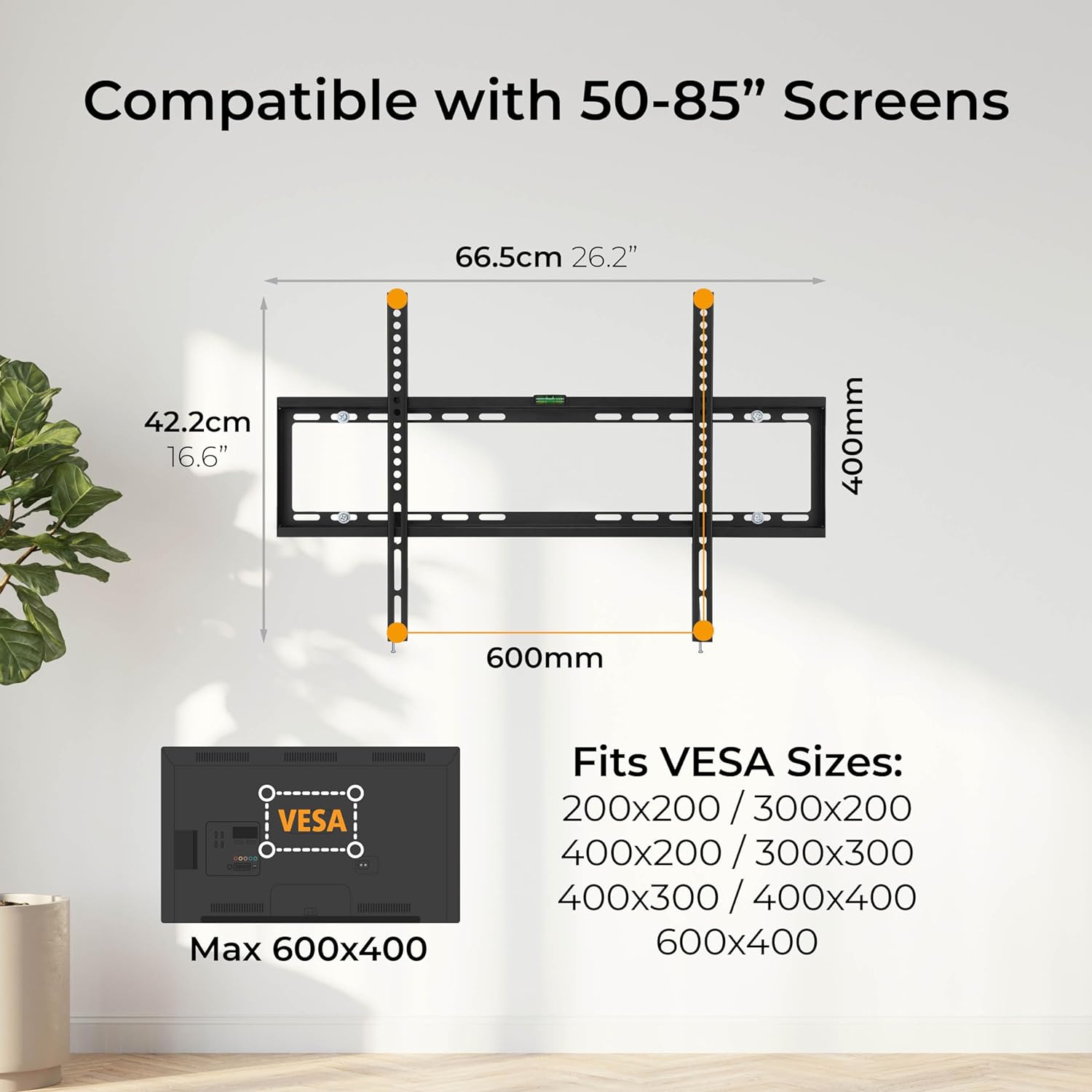 50 85" Flat To Wall Tv Mount Bracket Built In Spirit Level