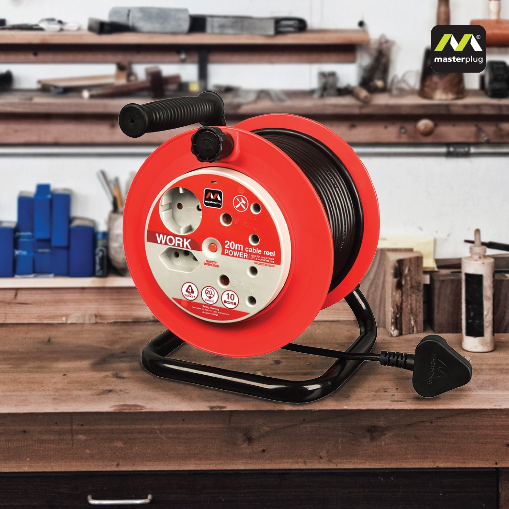 Light Duty 20m Extension Cable Reel 4 Socket Without Switch