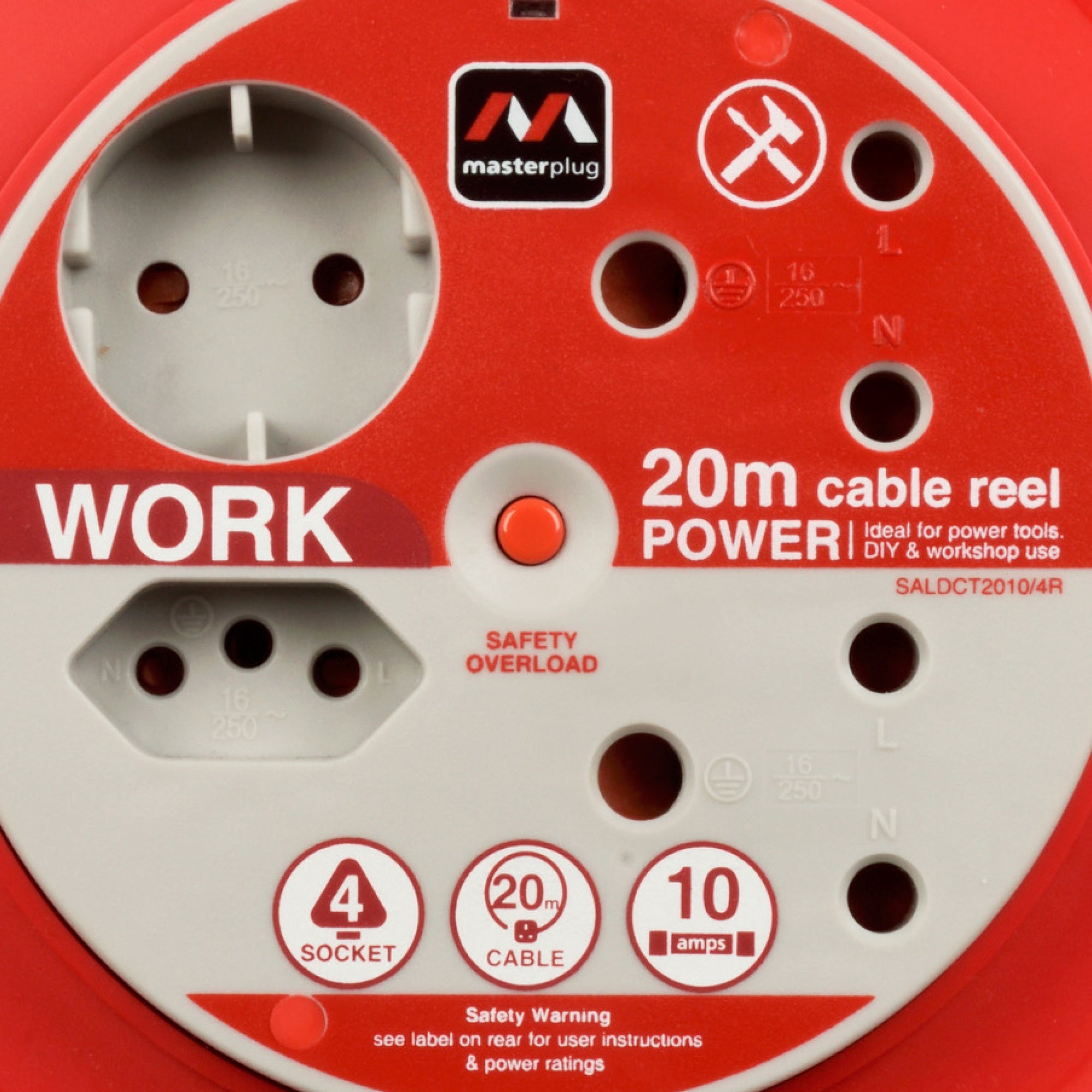Light Duty 20m Extension Cable Reel 4 Socket Without Switch