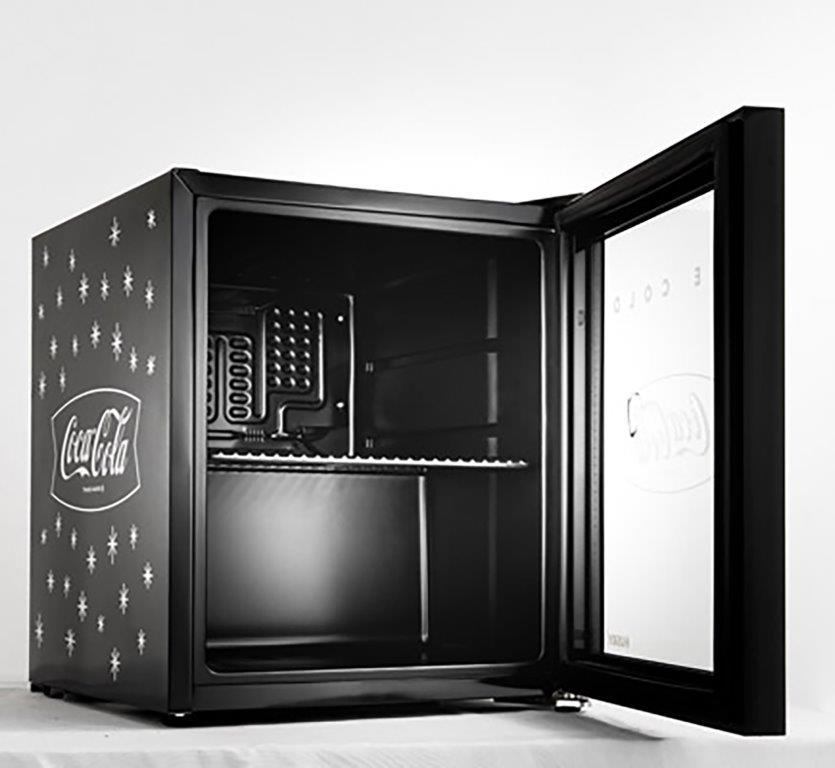 HUSKY - 46L COUNTER-TOP BEVERAGE COOLER W/ GLASS DOOR - COCA COLA - BLACK