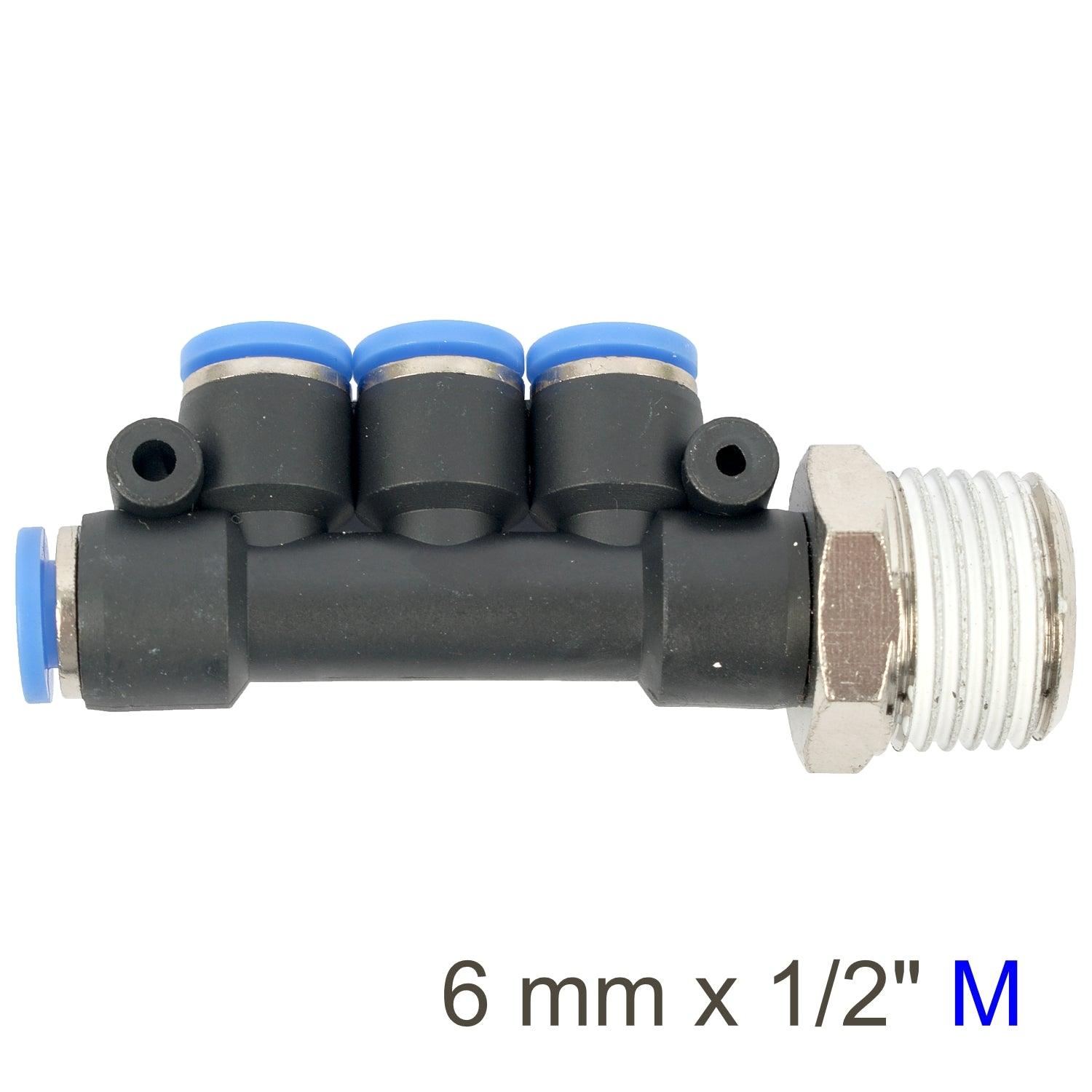 Pu Hose Fitting Manifold 4 X 6 Mm Port X 1/2'm - Livestainable.co.za