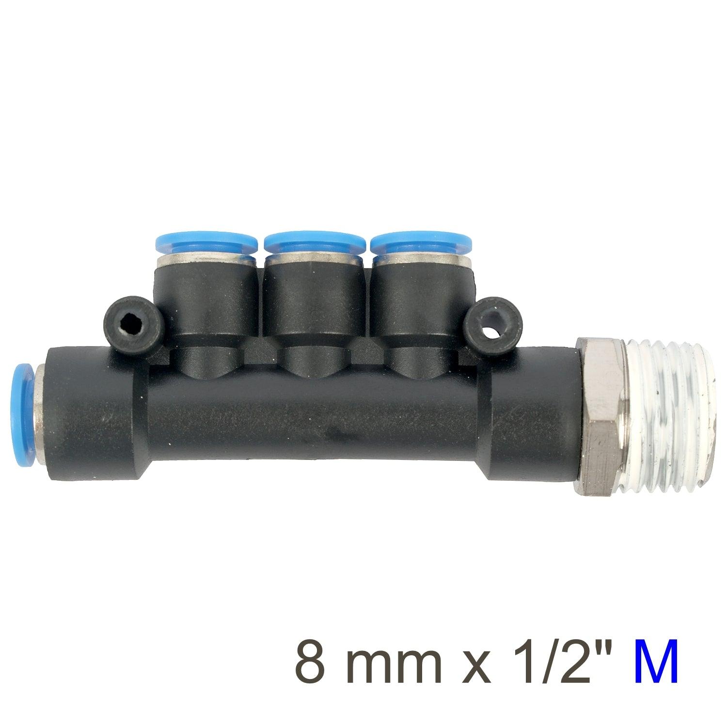 Pu Hose Fitting Manifold 4 X 8 Mm Port X 1/2'm - Livestainable.co.za