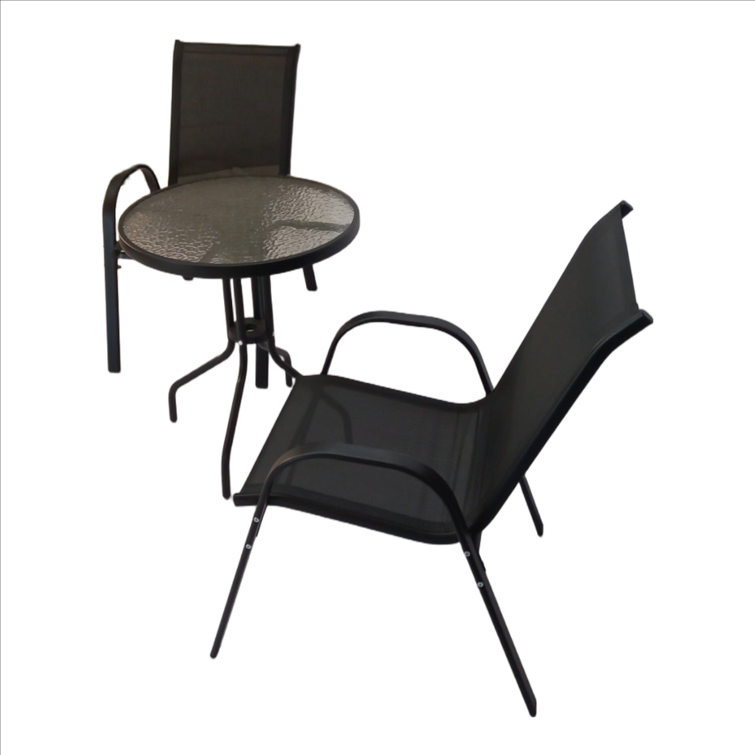 Seagull 3 Piece Steel Patio Set Consists
Of: 2 X Steel Patio Chairs (Spf Kdc 2) + 1 X 60cm Steel/Glass Top Round Table (Spf Tab60)