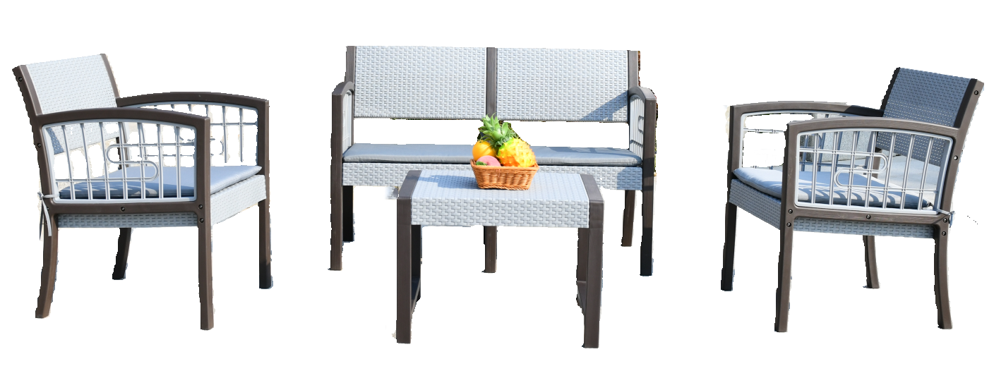 Seagull Ancona 4 Seater Set Flat Artificial Rattan Weave
Two Seater Size: 112*60*76cm One Seater Size 58*60*76cm Coffee Table: 58*51*42cm
Cushions: 2cm Thickness In Dark Grey