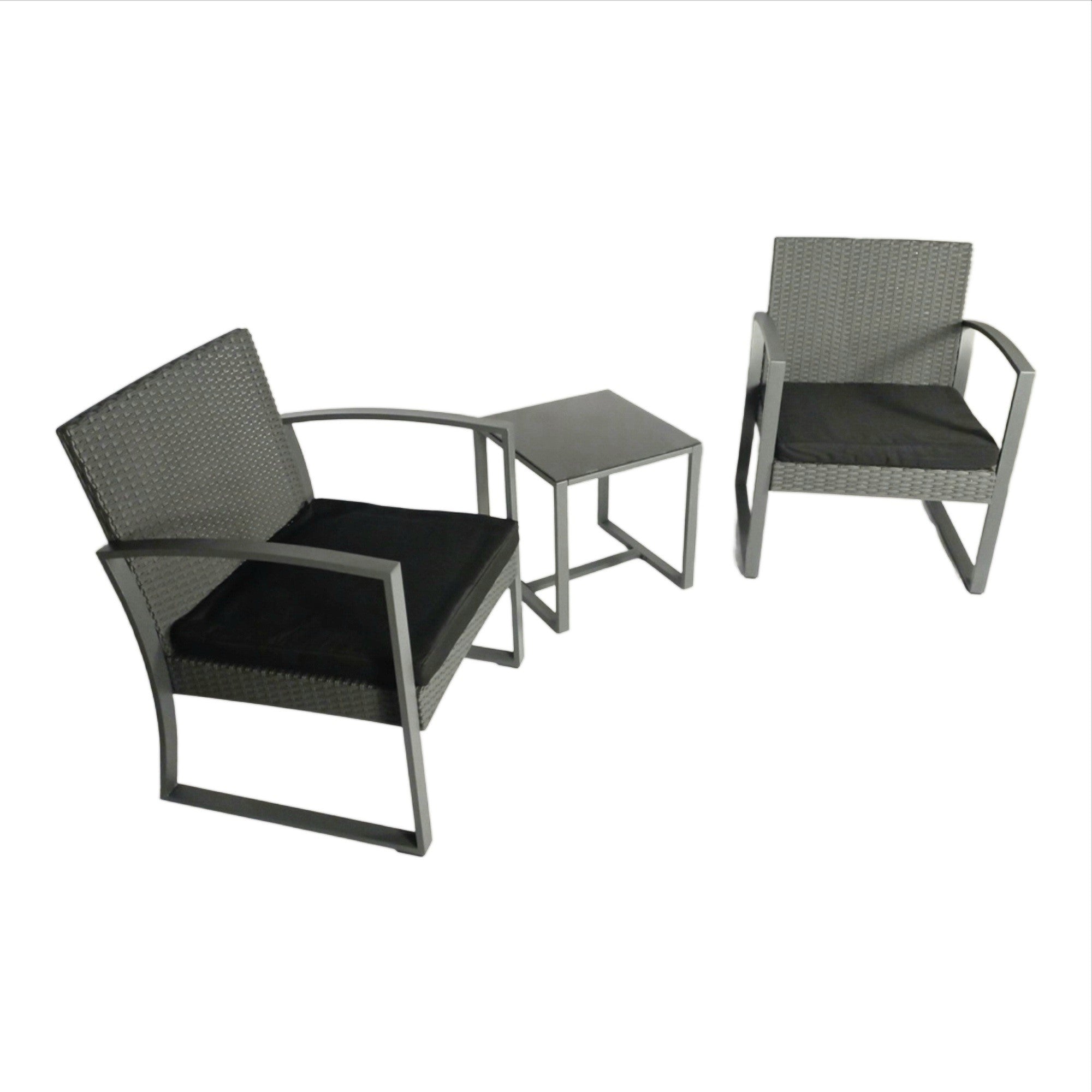 Seagull Torino Bistro Set Grey (Rattan Look)

Chair: W59x D63x H73cm
Table: W40x D40x H41cm
Frame: Steel
Fabric: 160 G Polyester
With 5 Cm Cushion
With Silk Printed Glass