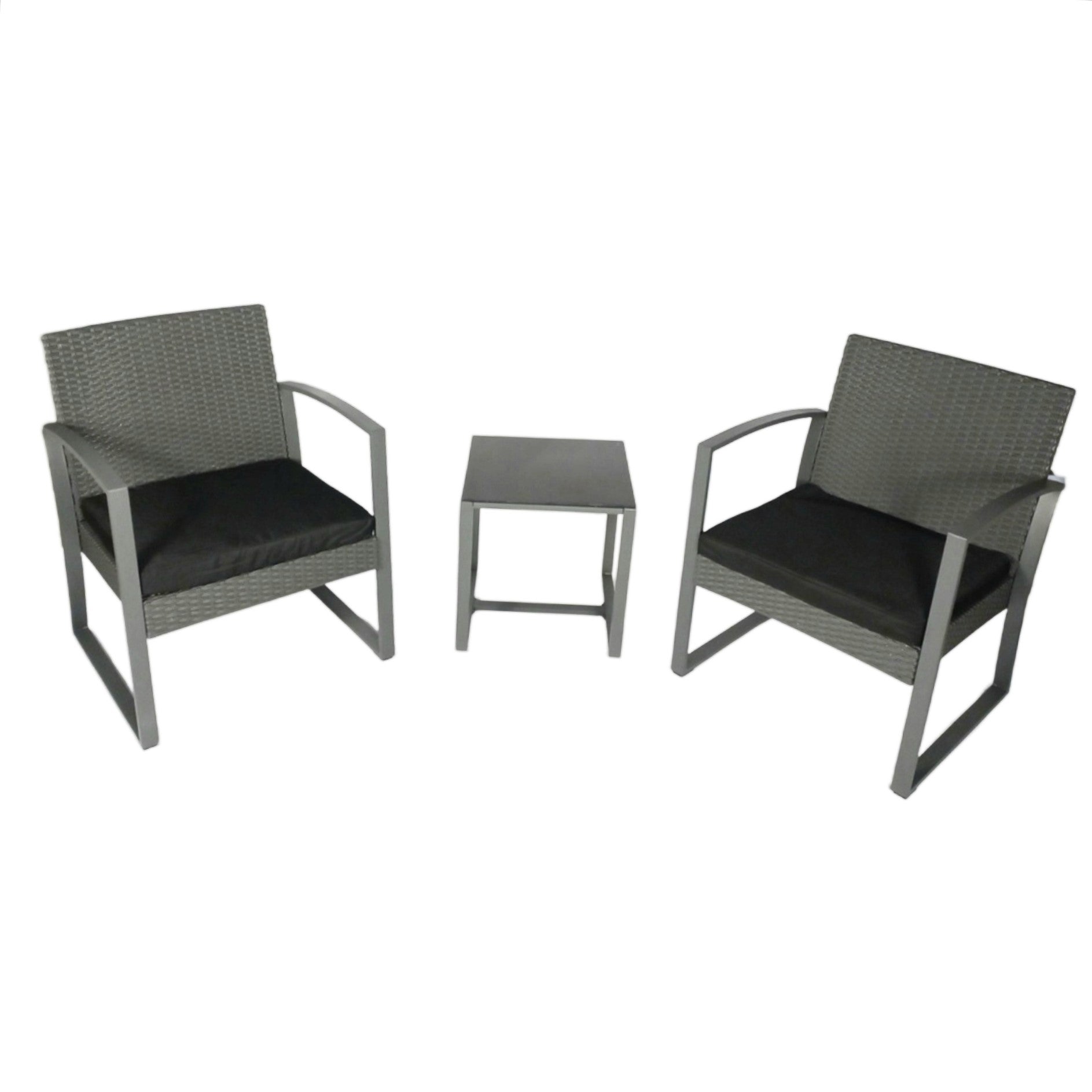 Seagull Torino Bistro Set Grey (Rattan Look)

Chair: W59x D63x H73cm
Table: W40x D40x H41cm
Frame: Steel
Fabric: 160 G Polyester
With 5 Cm Cushion
With Silk Printed Glass