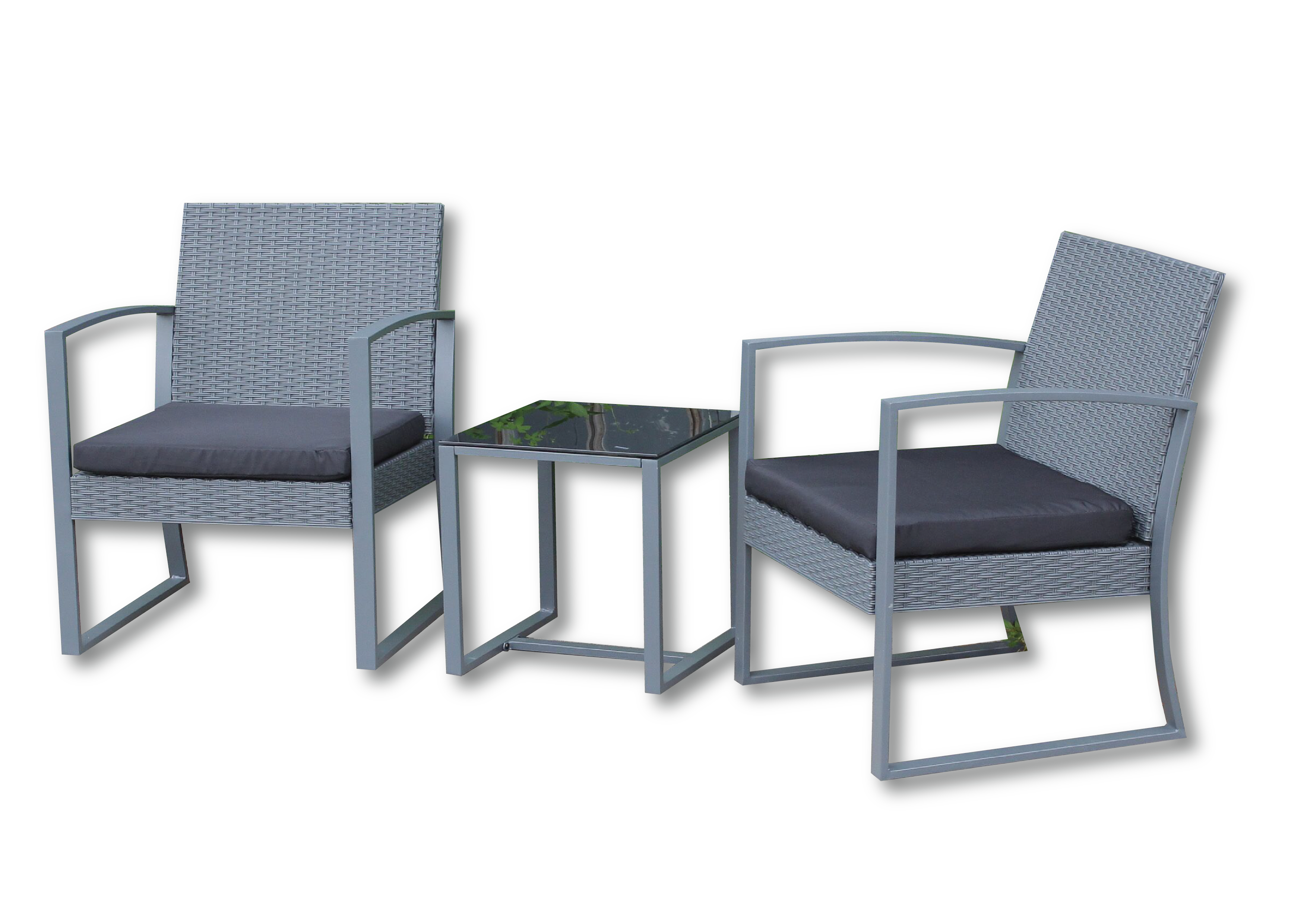 Seagull Torino Bistro Set Grey (Rattan Look)

Chair: W59x D63x H73cm
Table: W40x D40x H41cm
Frame: Steel
Fabric: 160 G Polyester
With 5 Cm Cushion
With Silk Printed Glass