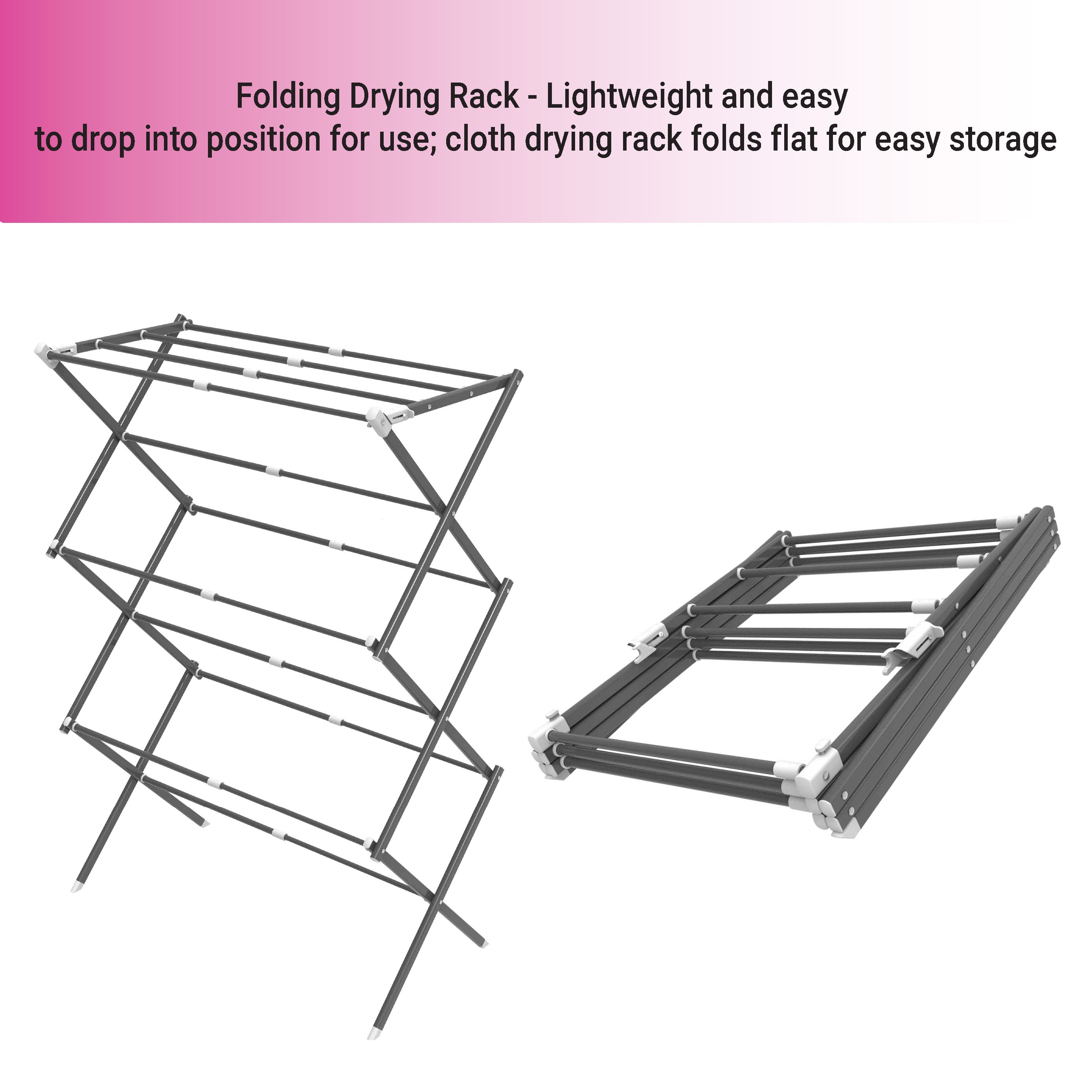 3 Tier Clothes Drying Stand | Metal | 7.5m Space | Foldable & Expandable | Grey