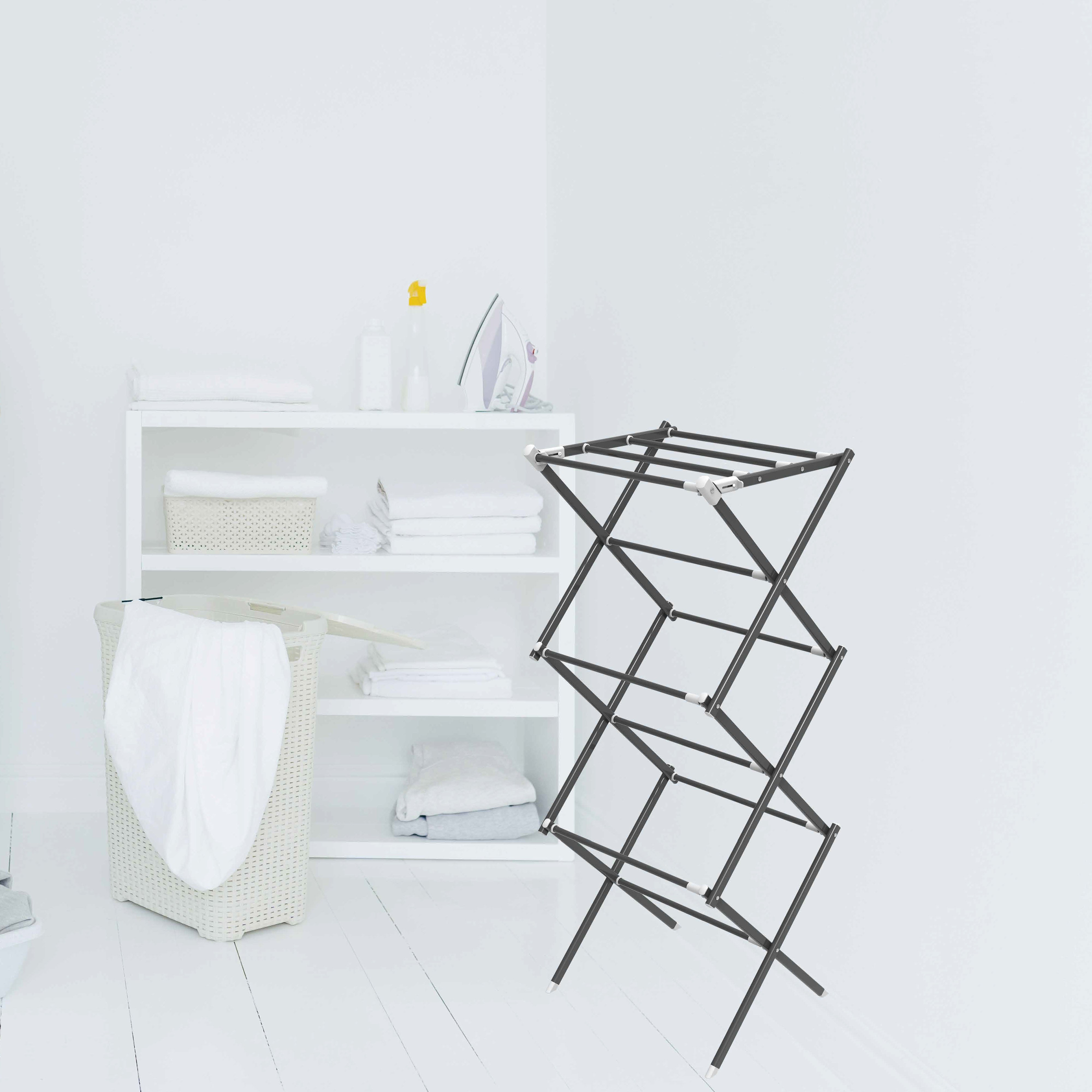 3 Tier Clothes Drying Stand | Metal | 7.5m Space | Foldable & Expandable | Grey