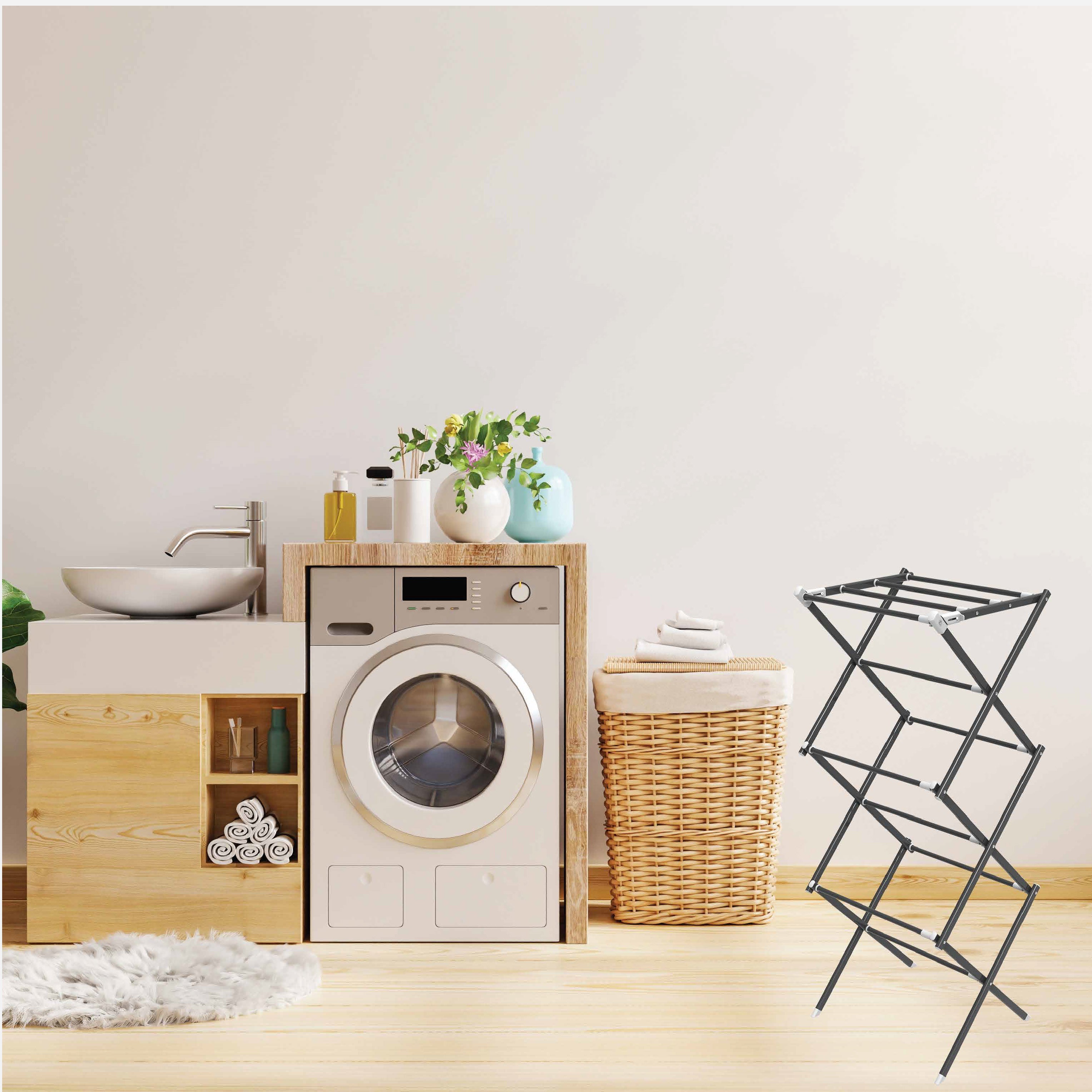 3 Tier Clothes Drying Stand | Metal | 7.5m Space | Foldable & Expandable | Grey