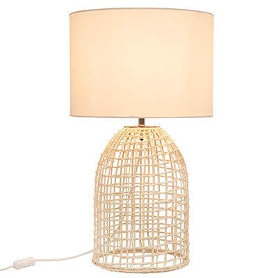 Zanie Wh Table Lamp White Woven Rattan With Fabric Shade - Livestainable.co.za