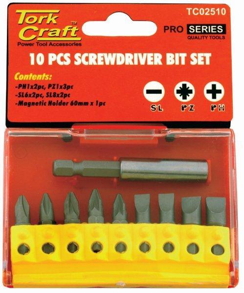 Screwdriver Bit Set 10 Pcs(ph2 X2.Pz2 X3 Slotted6 Mmx2.8 Mmx2) - Livestainable.co.za